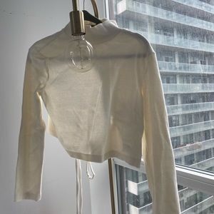 OAK + FORT mock neck ribbed open-back long sleeve top